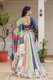 Multicolor Crepe Silk Lehenga Choli with Foil Crepe Silk Dupatta