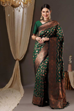 Green Copper Banarasi Soft Silk Jaal Woven Saree