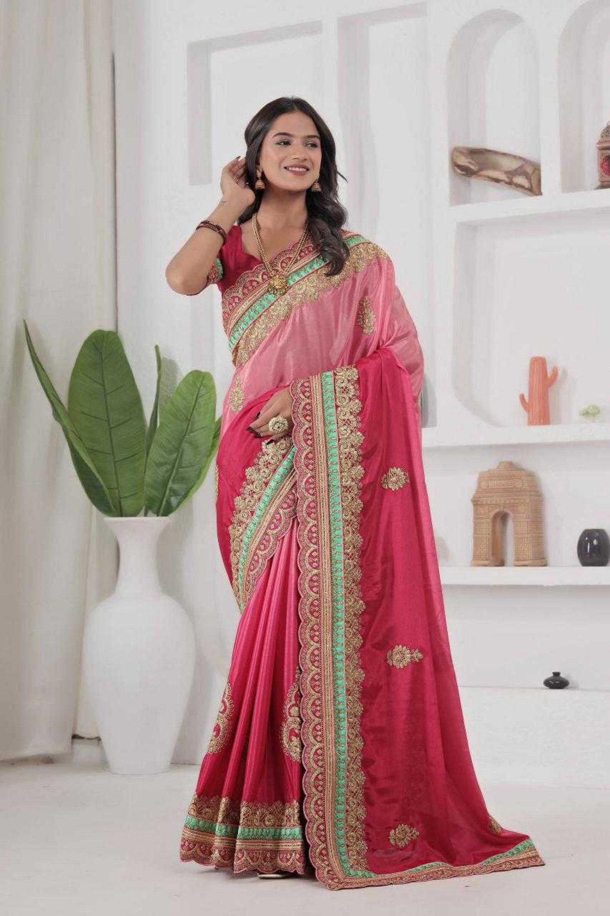 Pink Radiance Chinon Silk Saree