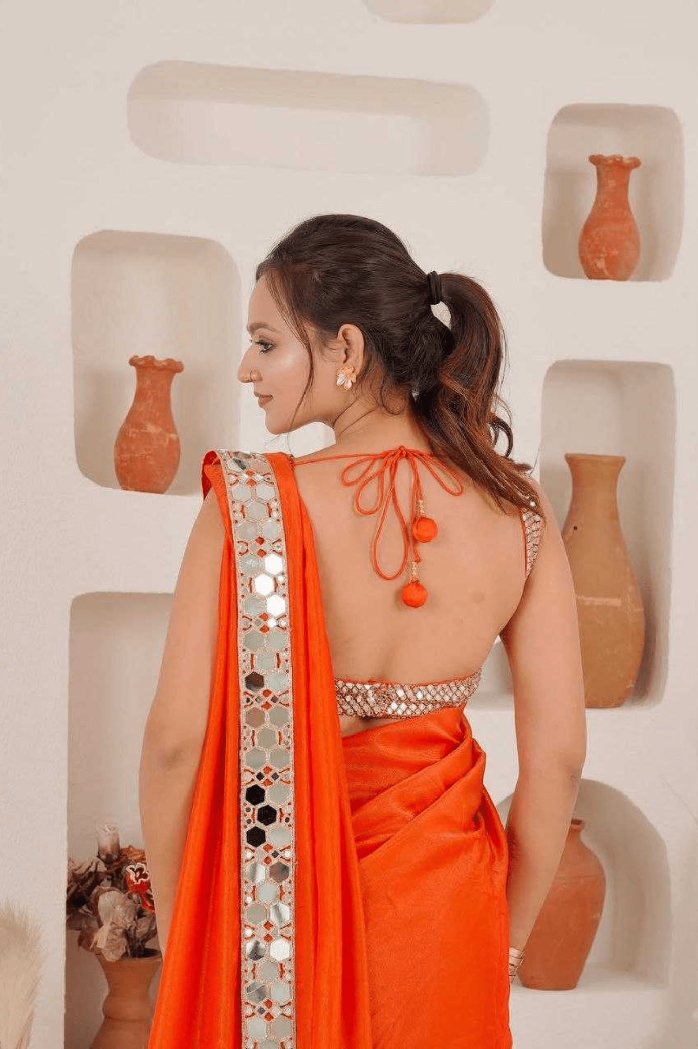 Amber Glow Premium Rangoli Silk Mirror Work Saree - kavyo.in
