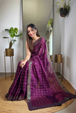 Wine Soft Geemichu Silk Saree with Designer Embroidered Cutwork Border