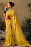 Chinon Silk Saree with Elegant Embroidery & Piping Border Finish