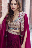 Elegant Maroon Indo-Western Drape Set with Embroidered Blouse