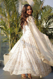 White Faux Georgette Sequin Embroidered Gown with Dupatta