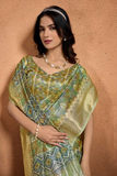 Soft Silk Blend Saree with Geometric Woven Pallu & Golden Zari Border