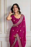 Soft Star Georgette Saree with All-Over Embroidery & Piping Border