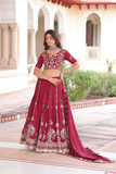 Maroon Vichitra Silk Sequins & Thread Embroidered Bridal Lehenga Set