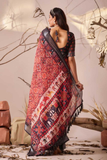 Red Patola Premium Linen Cotton Ethnic Print Saree