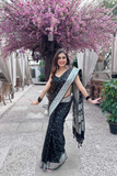 Black Silver Banarasi Soft Silk Silver Zari Woven Saree