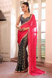 Embellished Sequinned Viscose Saree in Navy Blue & Pink