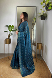 Navy Blue Soft Geemichu Silk Saree with Designer Embroidered Cutwork Border