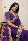 Royal Purple Space Silk Embroidered Saree