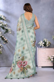 Mint Green Linen Shimmer Floral Printed Saree