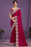 Premium Satin Embroidered Saree with Designer Arco Cut Work Border