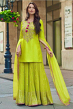 Lime Glow Faux Georgette Sharara Suit Set