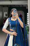 Royal Blue & White Rayon Mirror Work Lehenga Set