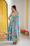 Aqua Blossom Muslin Gown Set