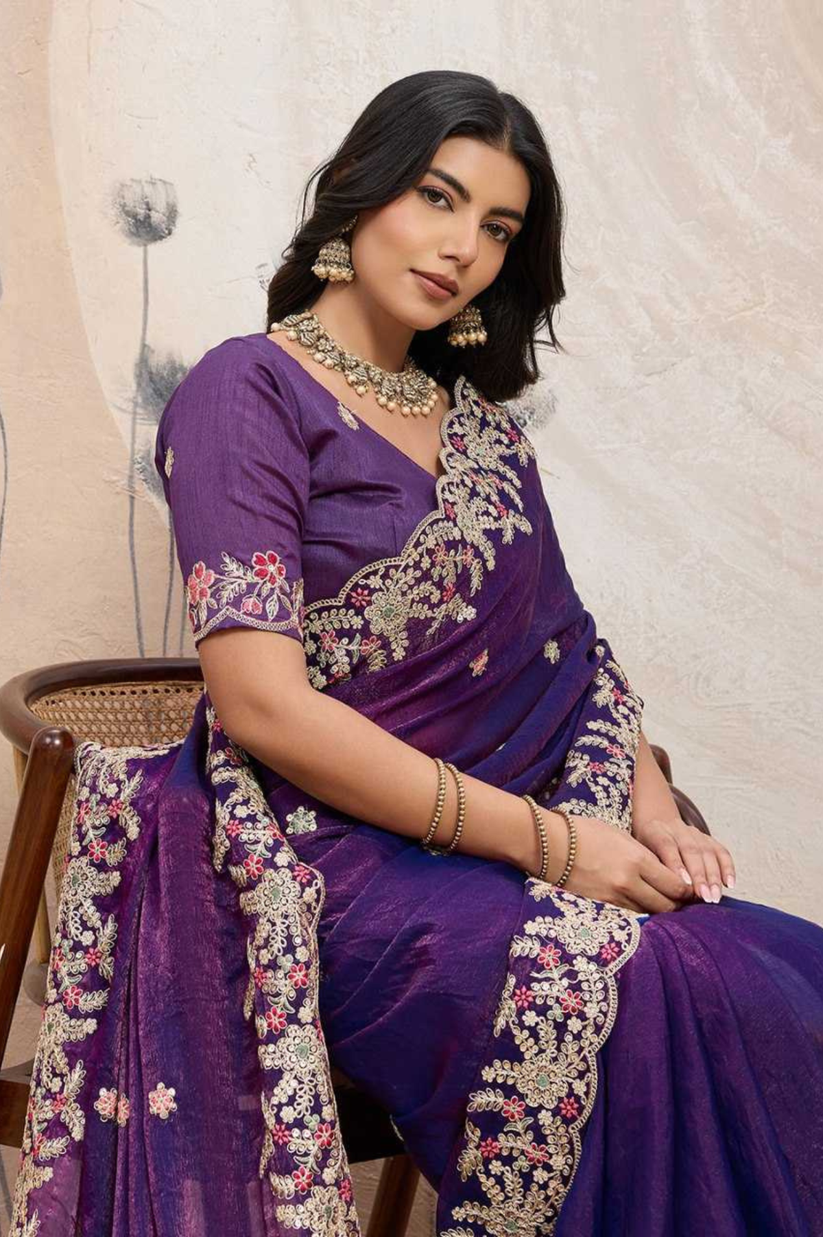 Royal Purple Space Silk Embroidered Saree