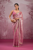 Premium Pink Silk Saree with Real Mirror & Glitter Dori Work