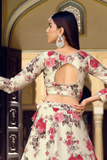 Elegant White Floral Printed Georgette Lehenga with Pearl Work Blouse & Georgette Dupatta
