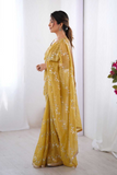 Yellow Glam Crush Saree with Moti & ZigZag Sequin Embroidery