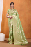 Soft Pure Banarasi Silk Saree with Zari Weaving Motifs and Rich Pallu