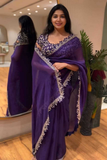 Designer Purple Rangoli Silk Saree with Golden Jari & Embroidery Lace Border