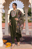 Cotton Silk Ankle-Length Kurta Pant Set with Printed Dupatta