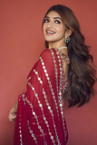 Sreeleela Red Faux Georgette Real Mirror Work Saree