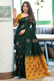 Deep Green Lichi Silk Saree with Rich Pallu & Jacquard Weave