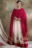 Ivory & Red Pure Viscose Tissue Bridal Lehenga Set