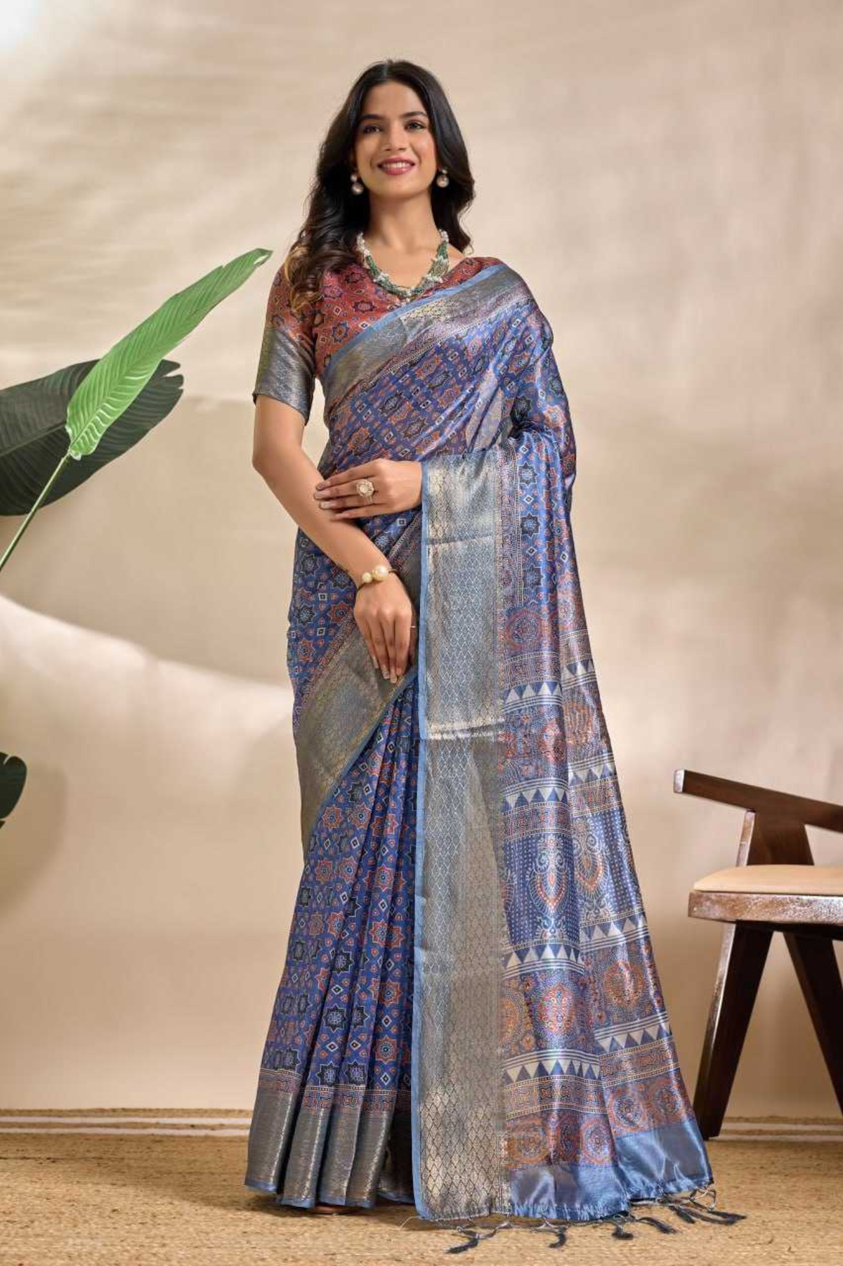 Royal Blue Soft Silk Saree with Silver Zari Border & Traditional Motifs