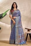 Royal Blue Soft Silk Saree with Silver Zari Border & Traditional Motifs