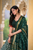 Green White Patola Tussar Silk Foil Work Lehenga Set