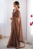 Brown Luxe Net Party Wear Saree Set