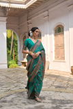 Rama Green Extra Soft Pashmina Silk Saree with Kashmiri Jal Weaving & Zari-Meena Work