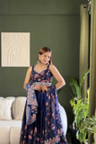 Navy Blue Floral Digital Printed Fox Georgette Lehenga Choli Set with Dupatta