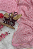 Baby Pink Heavy Georgette Saree with Sequin Embroidery and Fancy Lace Border