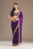 Royal Purple Fandy Chiffon Saree with Heavy Embroidery and Sequin Work