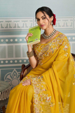 Soft Star Georgette Saree with Embroidered Cutwork Aarco Border & Matching Work Blouse