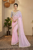 Soft Pink Organza Saree with Resham, Zari & Sequins Embroidery Work
