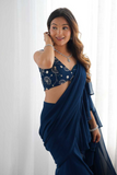 Elegant Navy Blue Pure Georgette Sharara Saree with Sequin Embroidered Blouse