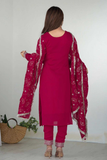 Pink Valam Embroidered Georgette Kurta Pant Dupatta Set