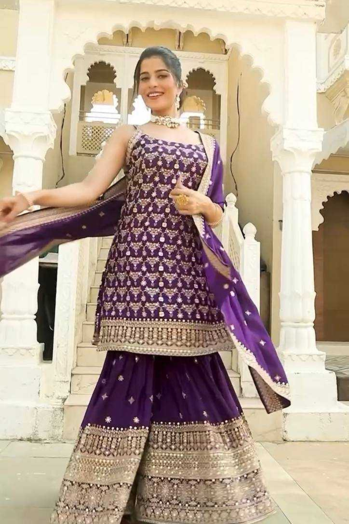 Royal Amethyst Faux Georgette Sharara Suit Set