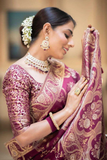 Magenta Kanjivaram Banarasi Silk Saree with Rich Zari Weaving & Jacquard Blouse