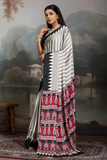 Black Ajrakh Noir Pure Modal Satin Printed Saree
