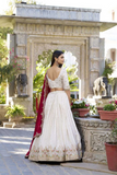 Ivory & Maroon Vichitra Silk Lehenga with Heavy Embroidery