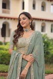 Sea Green Faux Georgette Zari & Sequins Embroidered Lehenga Set