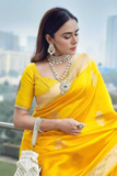Soft Lichi Silk Yellow Saree with Rich Jacquard Border