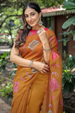 Gold Soft Chanderi Cotton Saree with Embroidery & Zari Patti Border